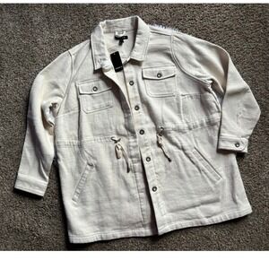 Torrid Cream Cotton Long Sleeve Shacket Button Front Utility Jacket 2 2X 18-20
